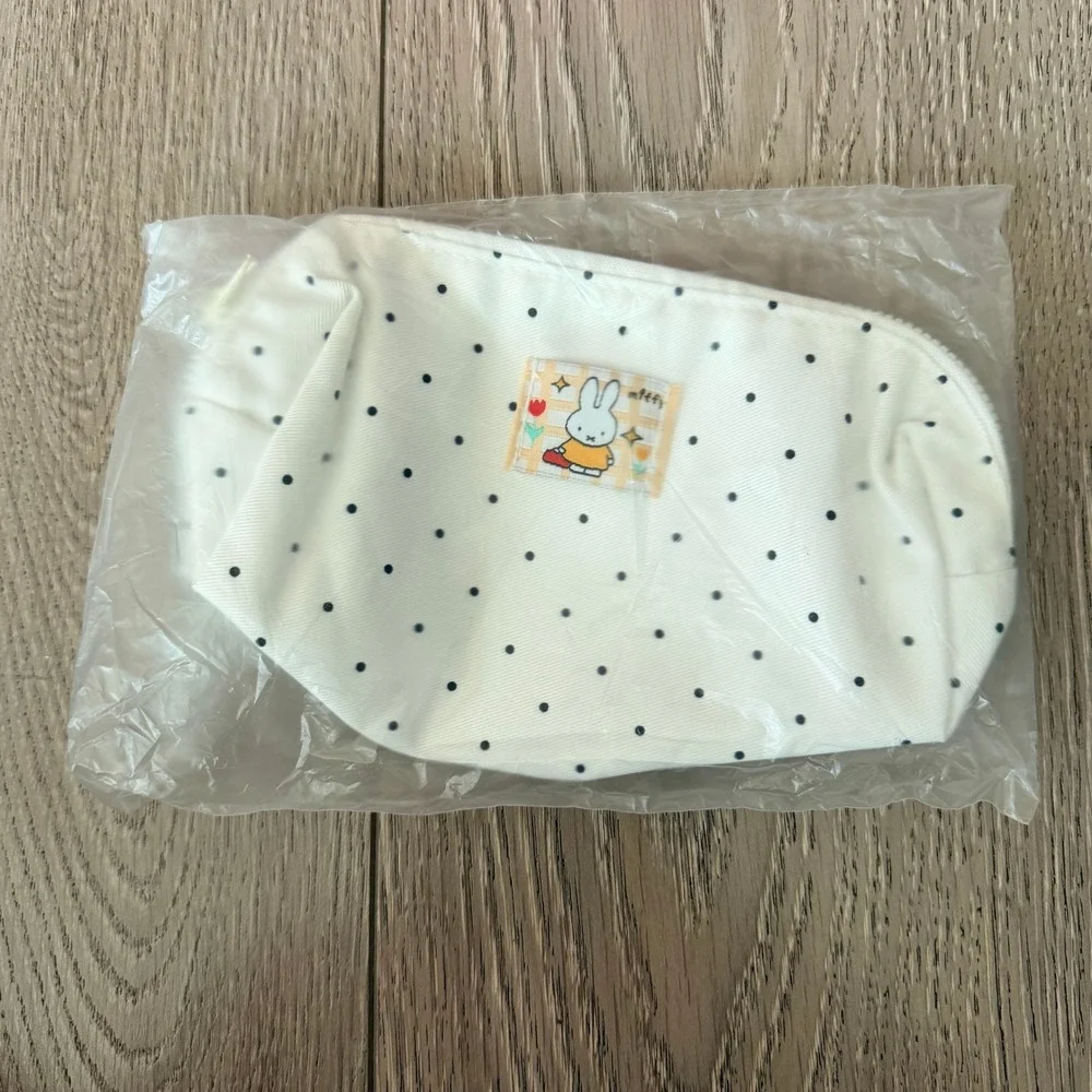 Miffy Pencil Case White Polka Dot Cartoon Print Large Capacity Kids OS